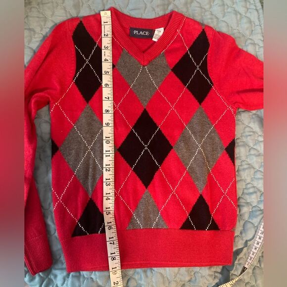 Children’s Place Red Plaid Argyle Pullover Sweater Boys Small 5/6 NWT - Picture 6 of 9
